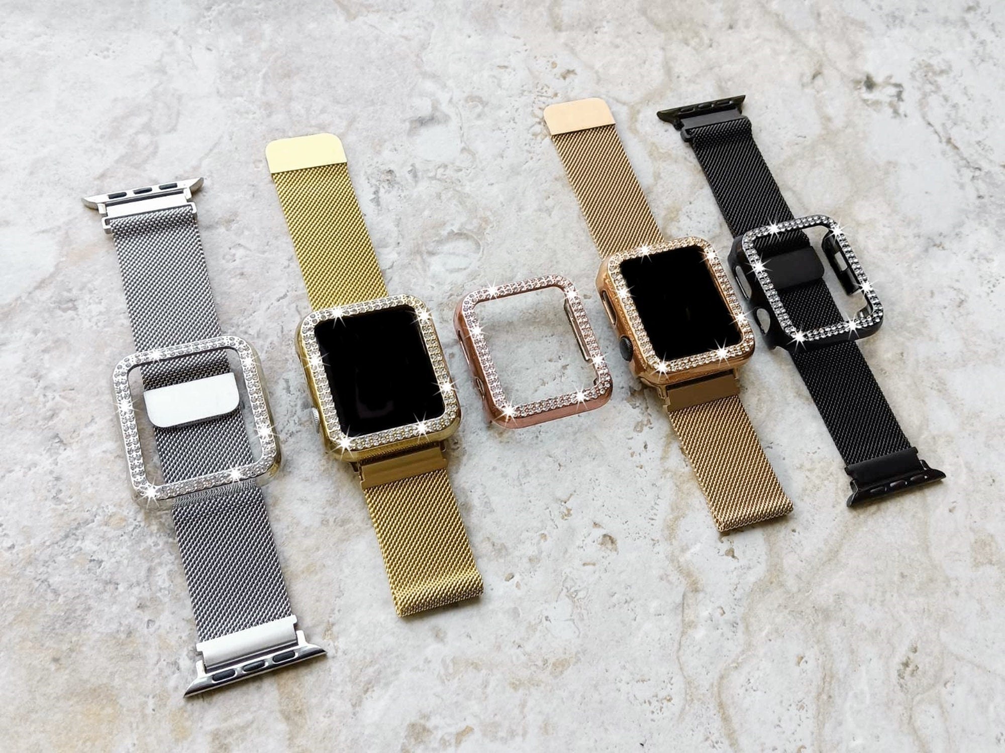 Apple Watch Band Set Crystal Bezel Case Cover for Ultra 2 9 8 7 SE 6 5 4 3 2 49mm 45mm 44mm 42mm 41mm 40mm 38mm Milanese Strap Bumper Frame